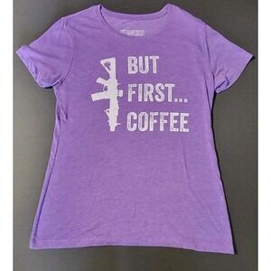 Black Rifle Coffee BRCC "But First Coffee" Purple Rush Women's‎ XL Short Sleeve